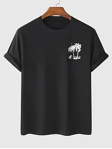 20/1 Penye Compack Palmiye Ön Baskılı Oversize Bisiklet Yaka Kısa Kol Yazlık T-shirt - Siyah