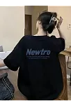 Newtro Baskılı Oversize Bisiklet Yaka T-shirt - Siyah