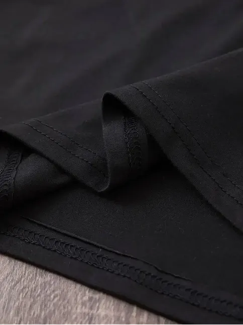 20/1 Penye Compack Baskılı Oversize Bisiklet Yaka Kısa Kol Yazlık T-shirt - Siyah