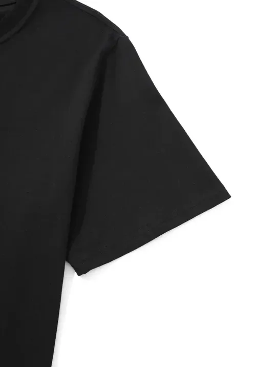 20/1 Penye Compack Palmiye Baskılı Oversize Bisiklet Yaka Kısa Kol T-shirt - Siyah