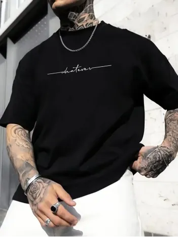 Büyük Beden Erkek "Whatever" Baskılı Tişört, Oversize Erkekler İçin Yaz Modası Kısa Kollu Tişörtler - Siyah Büyük Beden Erkek "Whatever" Baskılı Tişört, Oversize Erkekler İçin Yaz Modası Kısa Kollu Tişörtler - Siyah