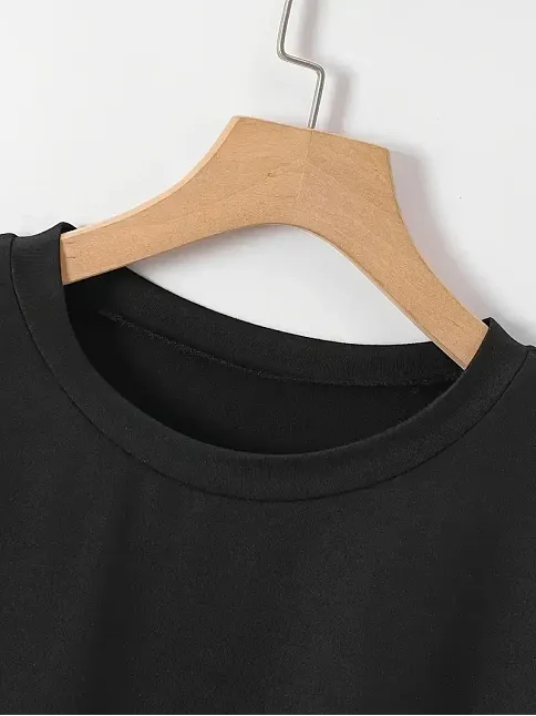 20/1 Penye Compack New York Baskılı Oversize Kısa Kol Bisiklet Yaka T-shirt - Siyah