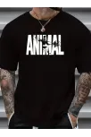 Anımal Desen Baskı Erkek Oversive Tişört, Grafik Tişört Erkek Yazlık Outdoor Kıyafetleri, Sporda Ve Günlük Giyime Uygun  - Siyah