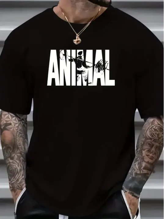 ANIMAL Desen Baskı Erkek Oversive Tişört, Grafik Tişört Erkek Yazlık Outdoor Kıyafetleri, Sporda ve Günlük Giyime Uygun  - Siyah ANIMAL Desen Baskı Erkek Oversive Tişört, Grafik Tişört Erkek Yazlık Outdoor Kıyafetleri, Sporda ve Günlük Giyime Uygun  - Siyah