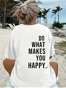 Do What Makes You Happy Unisex Linemen Oversize Baskılı T-shirt - Beyaz