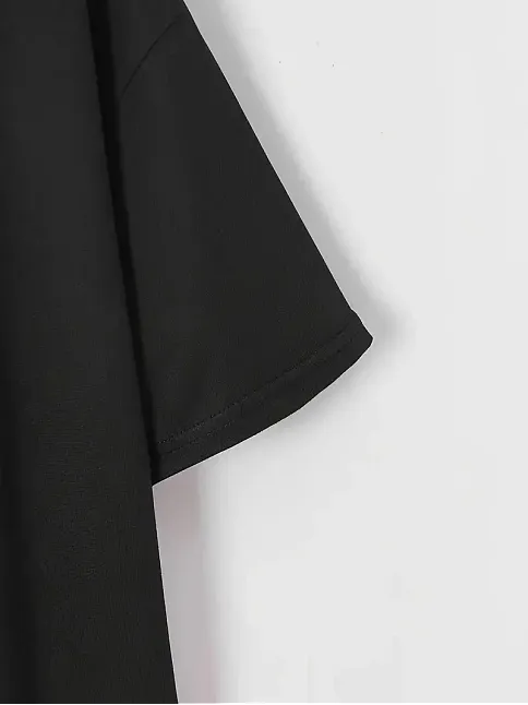 20/1 Penye Compack Baskılı Oversize Bisiklet Yaka M Kısa Kol Yazlık T-shirt - Siyah