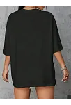 20/1 Penye Compack Baskılı Oversize Kahve Desenli Kadın Kısa Kol Yazlık T-shirt - Siyah