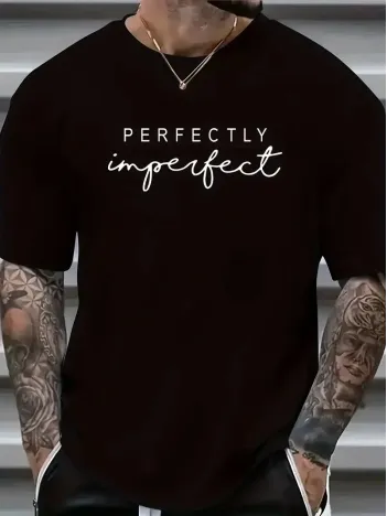 erkekler için Ön Arka Baskılı PERFECTLY günlük Kısa Kol tişört - Siyah erkekler için Ön Arka Baskılı PERFECTLY günlük Kısa Kol tişört - Siyah