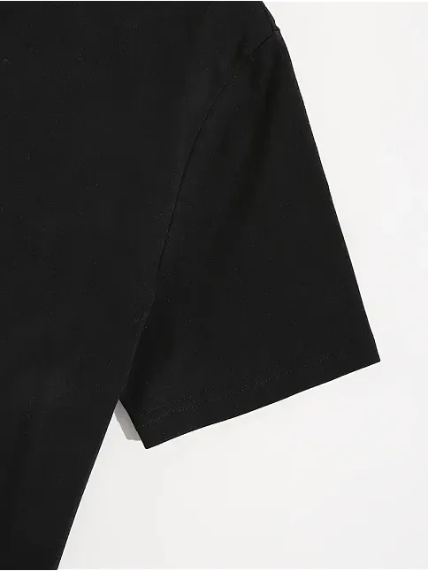 20/1 Penye Compack Shut Up Baskılı Oversize Bisiklet Yaka Kısa Kol T-shirt - Siyah