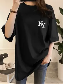 Kadın Eğlenceli Harf Ny Baskılı Bisiklet Yaka Tişört - Rahat Polyester, Makinede Yıkanabilir - Yaz Ve Fitness İçin Mükemmel, Yuvarlak Yaka - Siyah