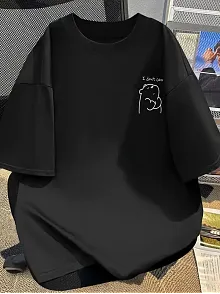 Kadın Bol Kesim T-shirt Ayı Baskılı "Umrumda Değil" Siyah
