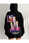 Baskılı Üç İplik Kapüşonlu Oversize Sweatshirt - Siyah