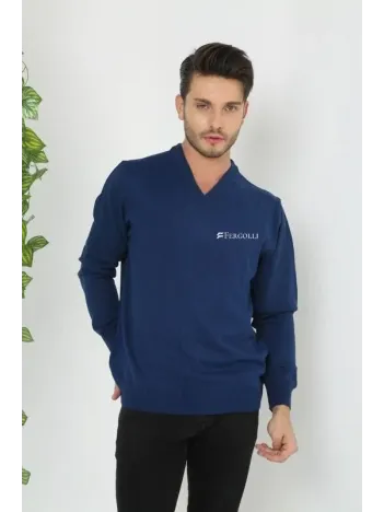 Baskılı V Yaka Uzun Kol Dokuma Triko - Indigo Baskılı V Yaka Uzun Kol Dokuma Triko - Indigo