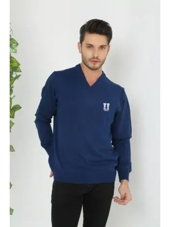 Baskılı V Yaka Uzun Kol Dokuma Triko - Indigo Baskılı V Yaka Uzun Kol Dokuma Triko - Indigo