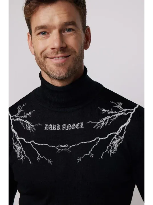 Baskılı Tam Boğazlı Uzun Kol Dokuma Triko - Siyah