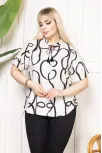 Kadın Desenli Püsküllü Viskon Bluz Bebe Yaka Kısa Kollu Big Size Rahat Kesim - Desenli