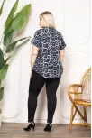 Kadın Desenli Püsküllü Viskon Bluz Bebe Yaka Kısa Kollu Big Size Rahat Kesim - Desenli