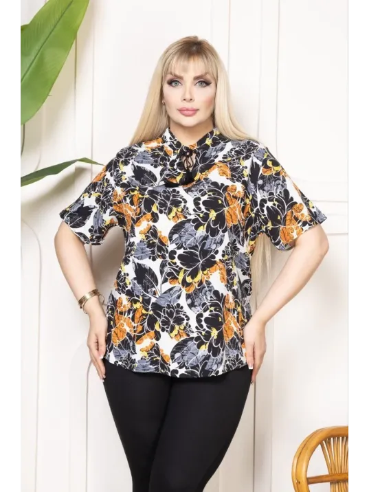 Bebe Yaka Püskül Detaylı Bluz - Desenli