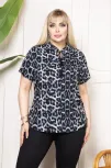 Kadın Desenli Püsküllü Viskon Bluz Bebe Yaka Kısa Kollu Big Size Rahat Kesim - Desenli
