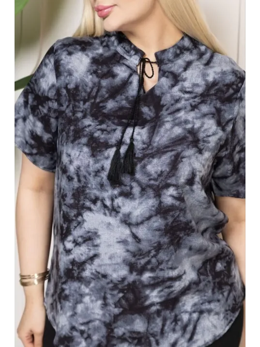 Bebe yaka püskül Detaylı Bluz- Desenli