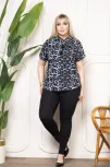 Kadın Desenli Püsküllü Viskon Bluz Bebe Yaka Kısa Kollu Big Size Rahat Kesim - Desenli