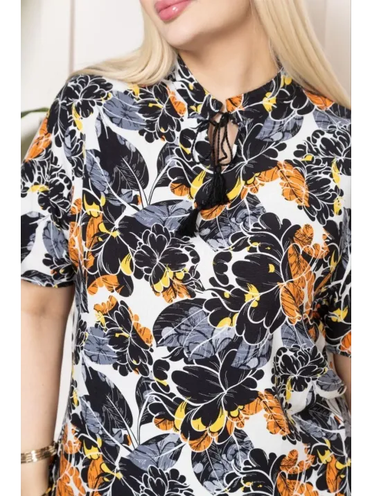 Bebe Yaka Püskül Detaylı Bluz - Desenli