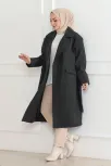 Kadın Kaşe Kaban – Uzun Boy 115 Cm Kruvaze Yaka Kuşaklı Astarlı Kışlık Tesettür Kaban, Yünlü Dokuma Kaşmir Kumaş, Cepli Oversize Rahat Kalıp Şık Modern Kaban Mont Modeli (günlük Ve Özel Gün Kombinlerine Uygun) - Siyah