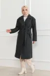 Kadın Kaşe Kaban – Uzun Boy 115 Cm Kruvaze Yaka Kuşaklı Astarlı Kışlık Tesettür Kaban, Yünlü Dokuma Kaşmir Kumaş, Cepli Oversize Rahat Kalıp Şık Modern Kaban Mont Modeli (günlük Ve Özel Gün Kombinlerine Uygun) - Siyah