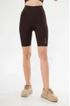 Yüksek Bel Biker Sporcu Şort - Kahve