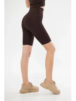 Yüksek Bel Biker Sporcu Şort - Kahve