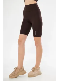 Yüksek Bel Biker Sporcu Şort - Kahve
