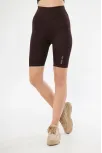 Yüksek Bel Biker Sporcu Şort - Kahve
