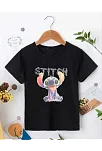 Bisiklet Yaka Kısa Kol Çocuk Baskılı T-shirt - Siyah