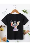 Bisiklet Yaka Kısa Kol Çocuk Baskılı T-shirt - Siyah