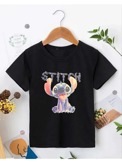 Bisiklet Yaka Kısa Kol Çocuk Baskılı T-shirt - Siyah