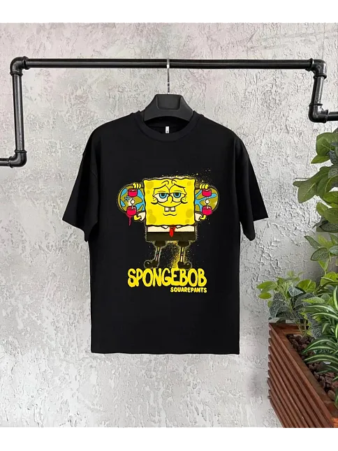 Bisiklet Yaka Kısa Kol Çocuk Baskılı T-shirt - Siyah