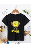 Bisiklet Yaka Kısa Kol Çocuk Baskılı T-shirt - Siyah