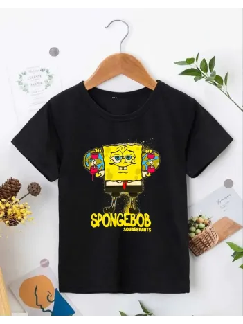 Bisiklet Yaka Kısa Kol Çocuk Baskılı T-Shirt - Siyah Bisiklet Yaka Kısa Kol Çocuk Baskılı T-Shirt - Siyah