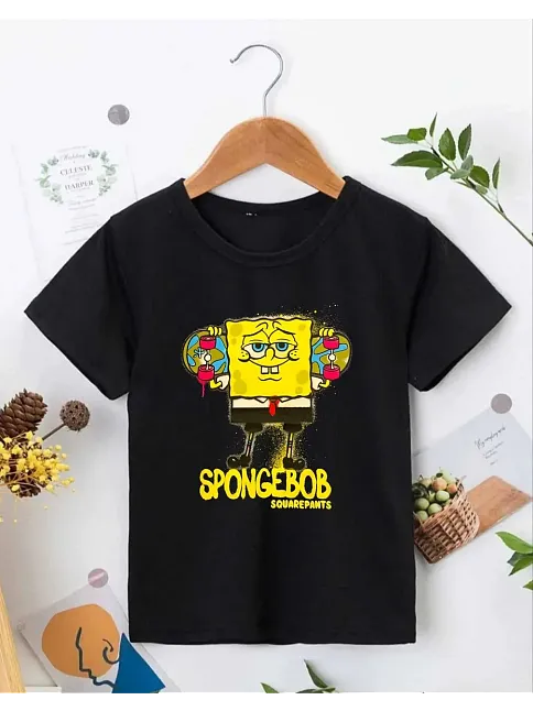 Bisiklet Yaka Kısa Kol Çocuk Baskılı T-shirt - Siyah