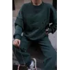 Bisiklet Yaka Nakış İşlemeli Üç İplik Sweat Takım - Yeşil Bisiklet Yaka Nakış İşlemeli Üç İplik Sweat Takım - Yeşil