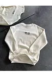 Bisiklet Yaka Üç İplik Baskılı Oversize Sweatshirt - Beyaz
