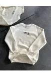 Bisiklet Yaka Üç İplik Baskılı Oversize Sweatshirt - Beyaz