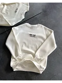 Bisiklet Yaka Üç İplik Baskılı Oversize Sweatshirt - Beyaz