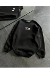 Bisiklet Yaka Üç İplik Baskılı Oversize Sweatshirt - Siyah