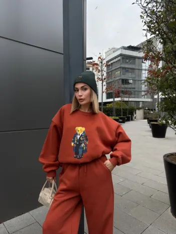 Bisiklet Yaka Üç İplik Sweat Takım - kiremit Bisiklet Yaka Üç İplik Sweat Takım - kiremit