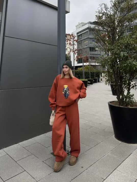 Bisiklet Yaka Üç İplik Sweat Takım - kiremit Bisiklet Yaka Üç İplik Sweat Takım - kiremit