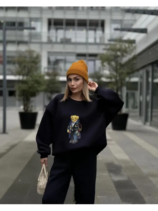 Bisiklet Yaka Üç İplik Sweat Takım - Siyah Bisiklet Yaka Üç İplik Sweat Takım - Siyah