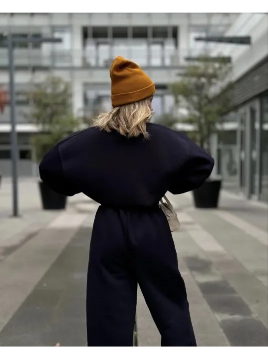 Bisiklet Yaka Üç İplik Sweat Takım - Siyah Bisiklet Yaka Üç İplik Sweat Takım - Siyah