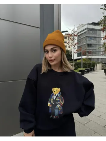 Bisiklet Yaka Üç İplik Sweat Takım - Siyah Bisiklet Yaka Üç İplik Sweat Takım - Siyah