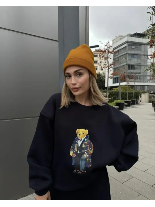 Bisiklet Yaka Üç İplik Sweat Takım - Siyah Bisiklet Yaka Üç İplik Sweat Takım - Siyah